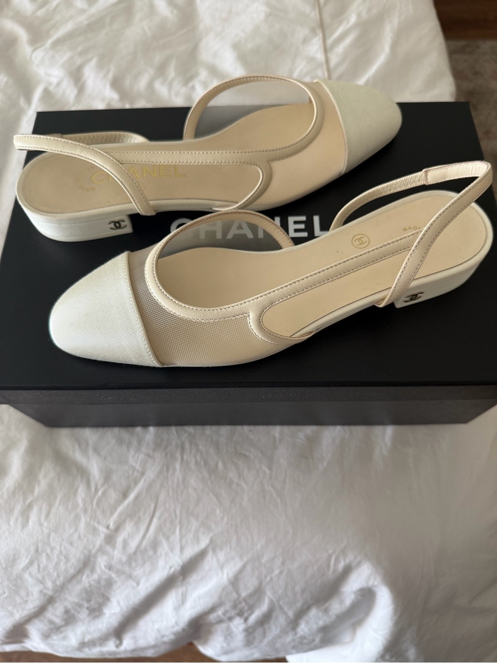 Chanel Ivory/White Mesh Slingback Flats 2026 size 36 BRAND NEW